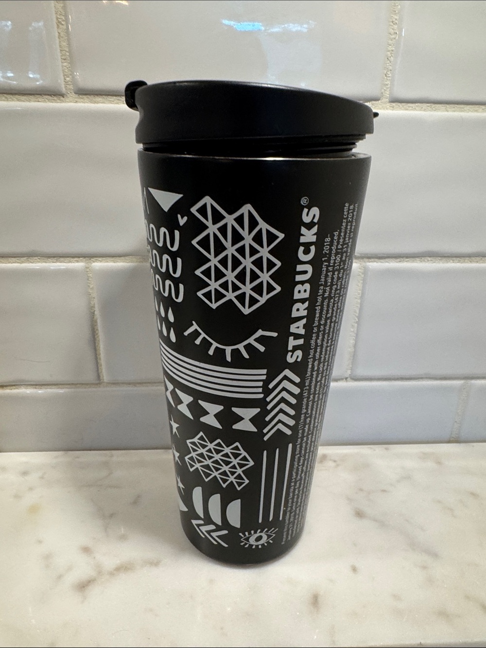 2017 Rare Starbucks 16 oz coffee tumbler. Black & White Motif. Collectible